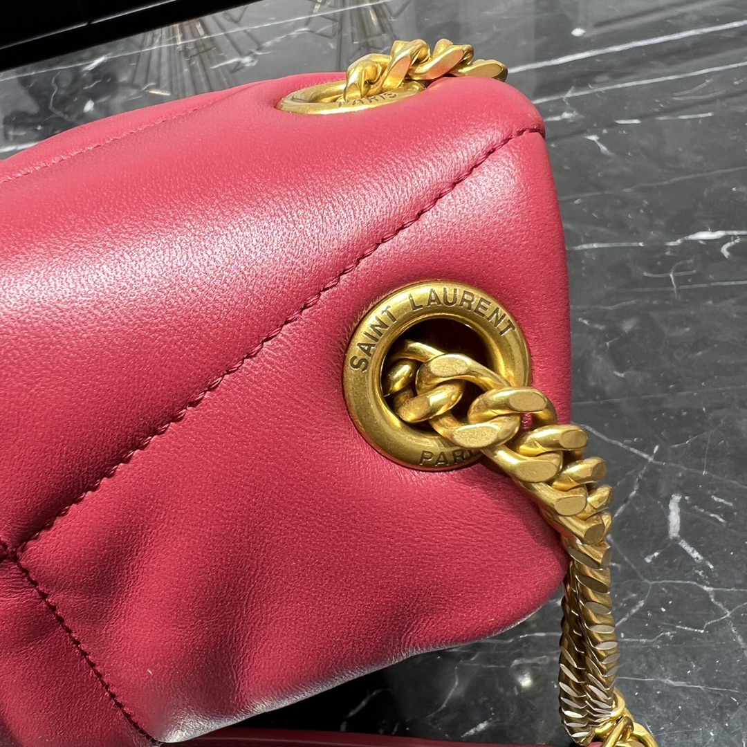 Saint Laurent Loulou Puffer Small Lambskin Shoulder Bag Handbag Red 577476 Gold